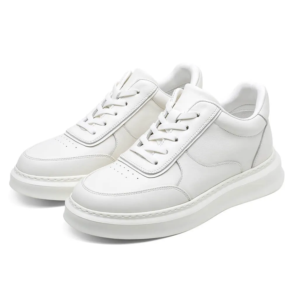 6 CM/2.36 Inches CMR CHAMARIPA Men's White Leather Elevator Sneakers