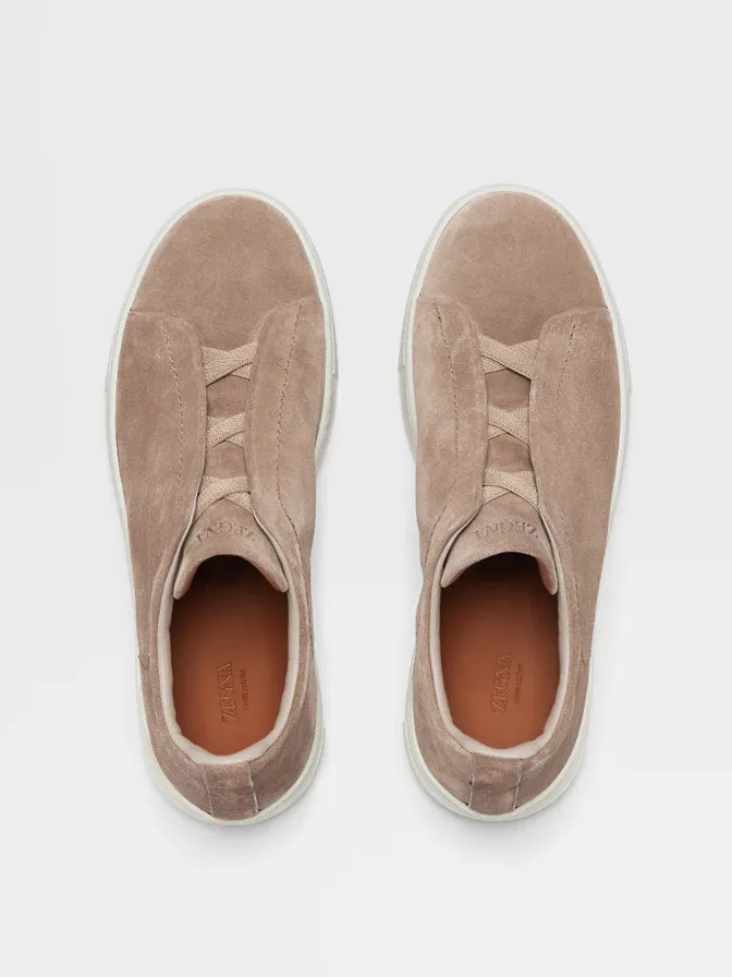 Beige Suede Triple Stitch Sneakers