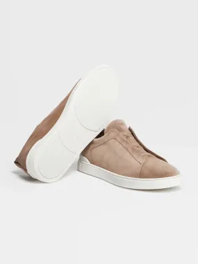 Beige Suede Triple Stitch Sneakers