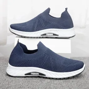 Casual Slip-on Mesh Sports Shoes Flying Woven Soft Breathable  Running Walking Flat Shoes Men