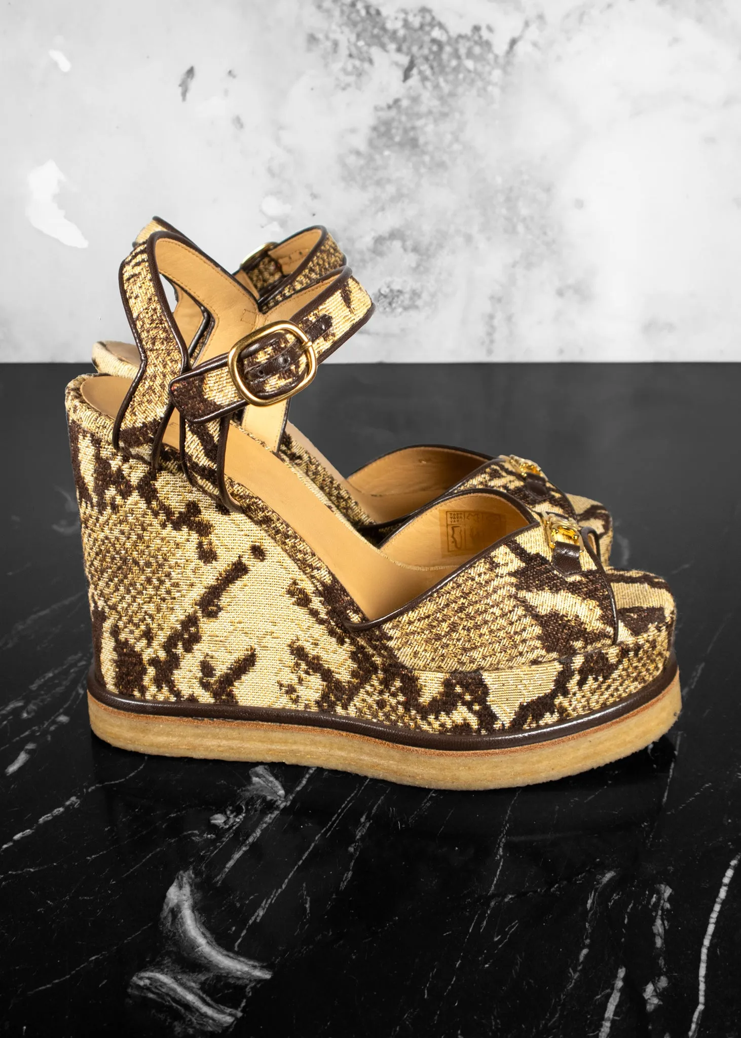 Celine Brown Jacquard Wedge Sandal