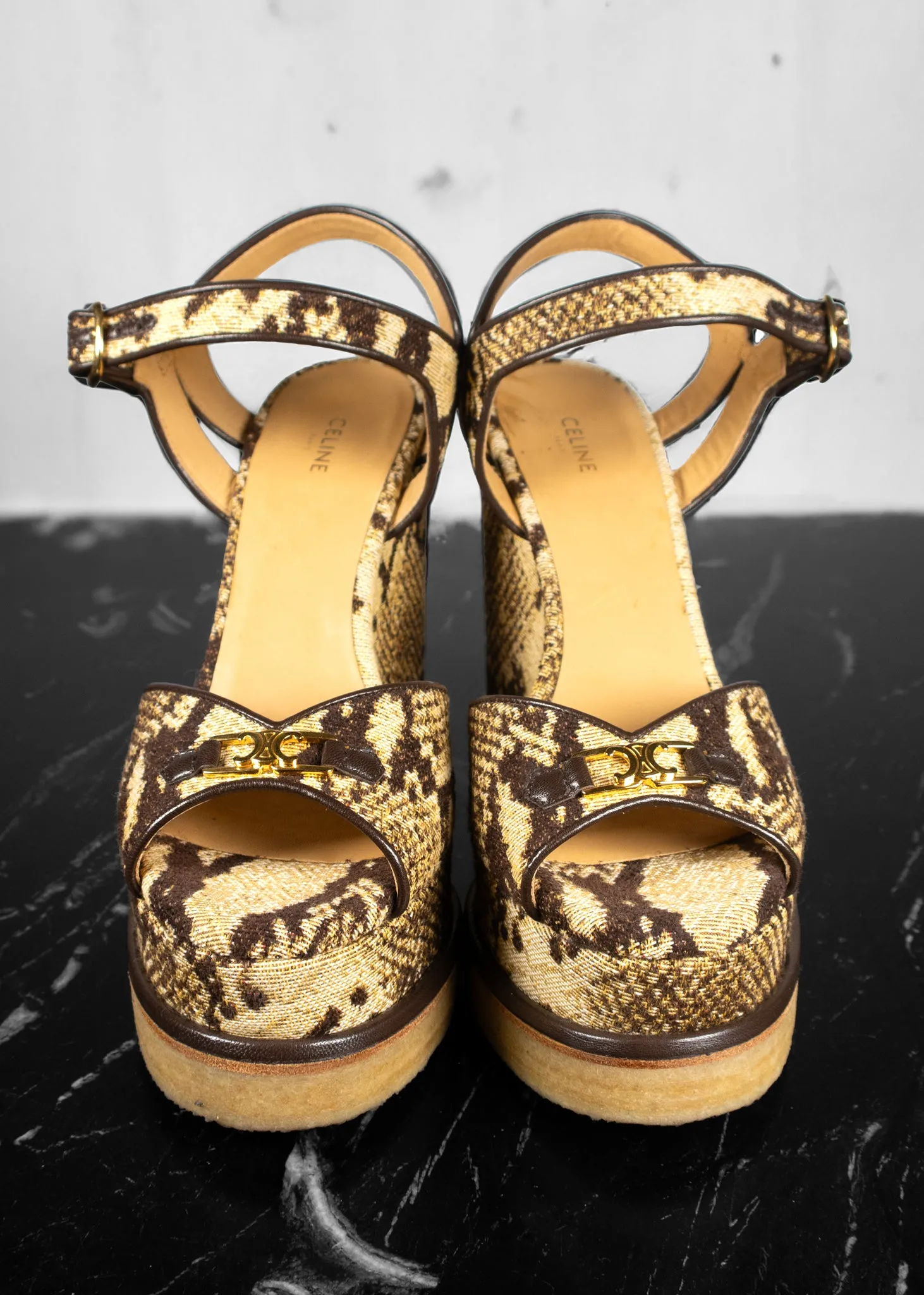 Celine Brown Jacquard Wedge Sandal