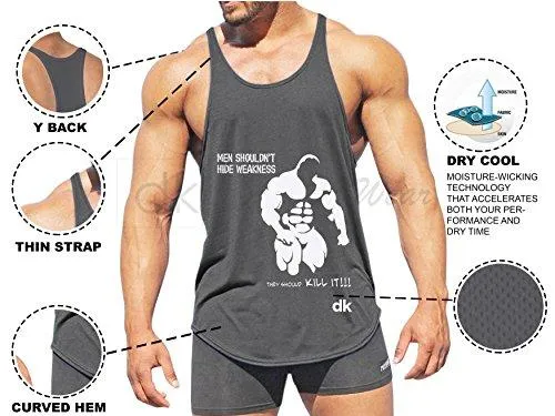 dk Active Wear Bodybuilding Tank Top, Stringer Vest, Gym Vest (MEN SHOULDN'T Print) Grey Color - Dri Cool