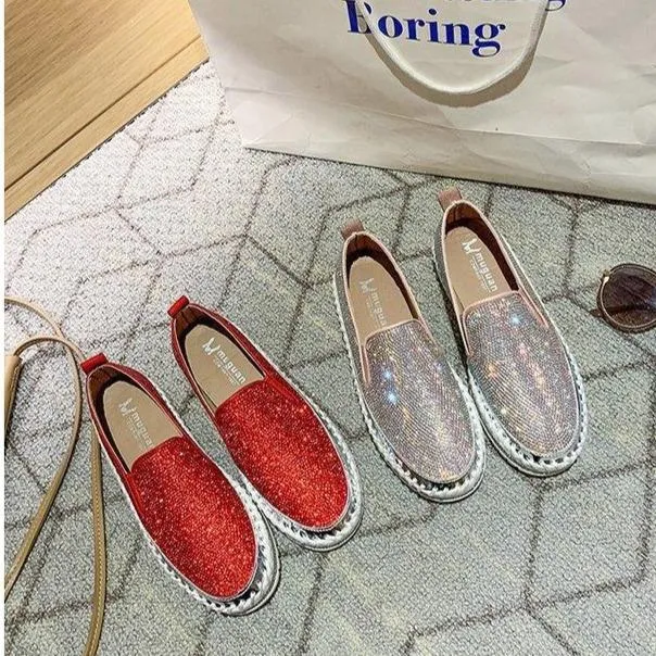 Fashion glitter rhinestone shiny platform sneakers slip on crystal sneakers for women