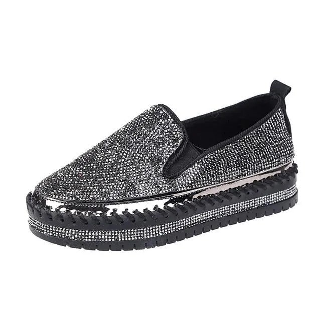 Fashion glitter rhinestone shiny platform sneakers slip on crystal sneakers for women