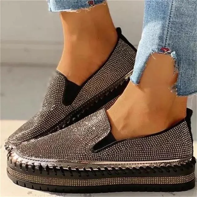 Fashion glitter rhinestone shiny platform sneakers slip on crystal sneakers for women