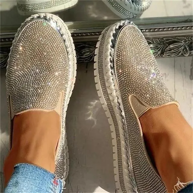 Fashion glitter rhinestone shiny platform sneakers slip on crystal sneakers for women