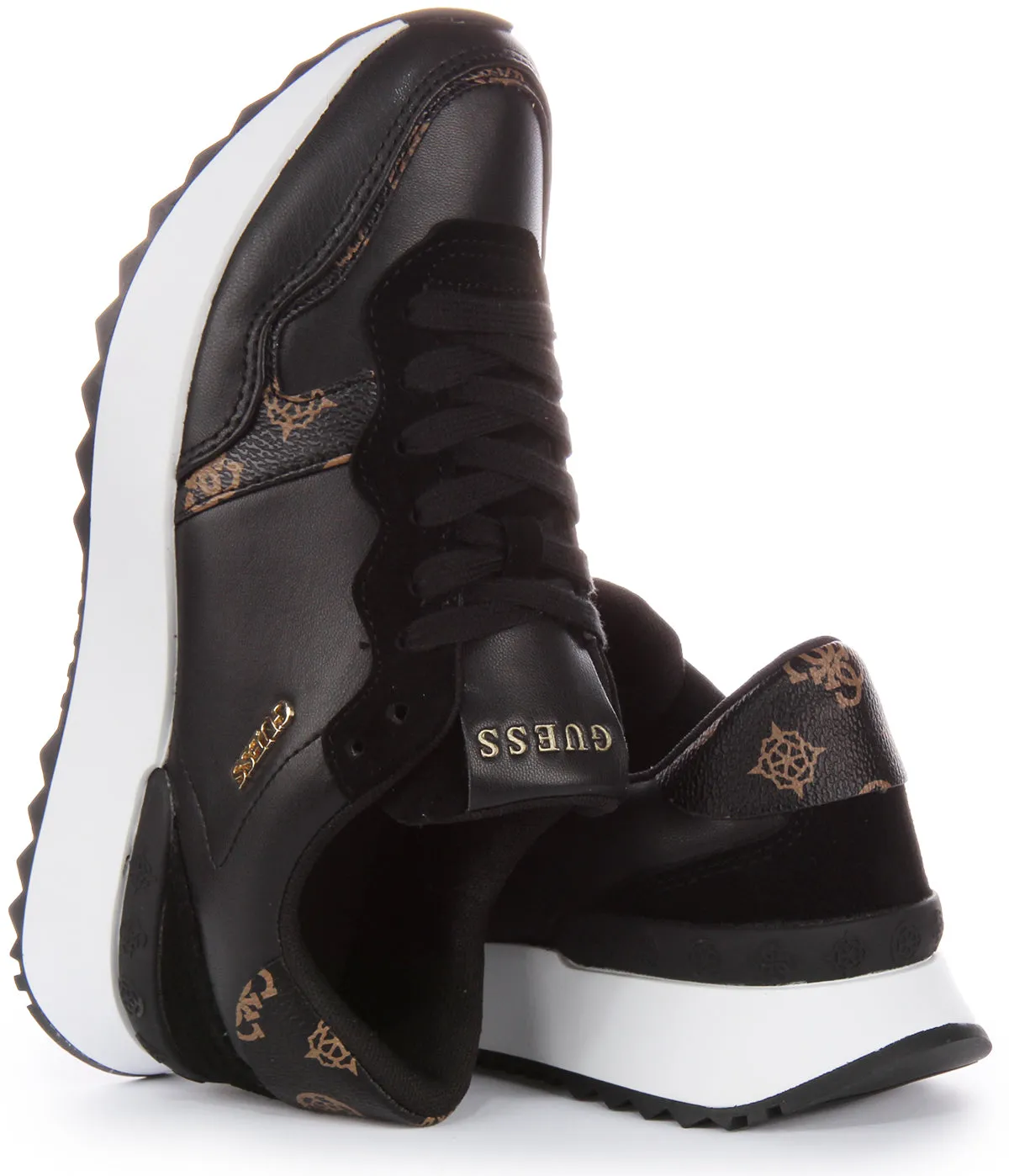 Guess Vinsa Low Top Trainer In Black White For Women