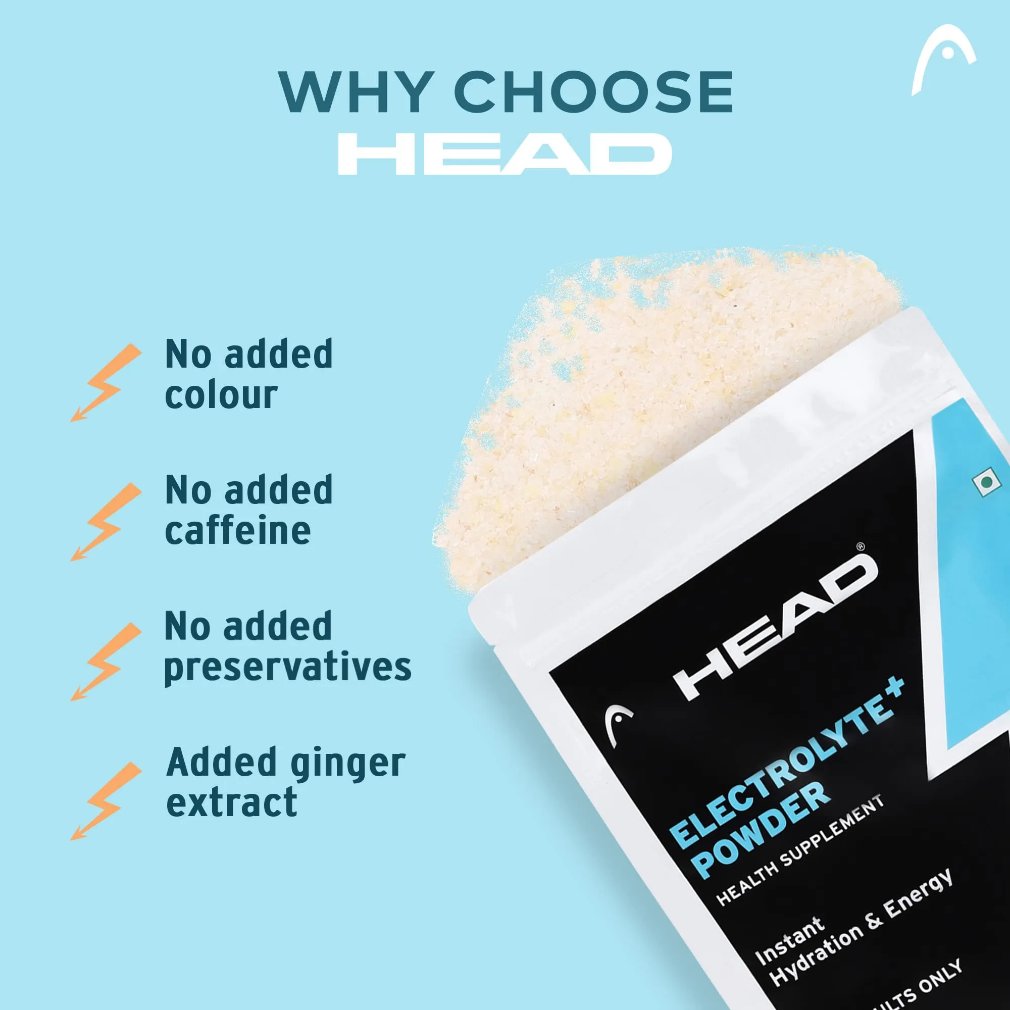 Head Electrolyte - 237g Oral Rehydration Powder with 5 Vital Ingredients Sodium, Potassium, Magnesium, Vitamin C and Vitamin D| Orange Flavor |For Quick Hydration and Energy | Instant Hydration