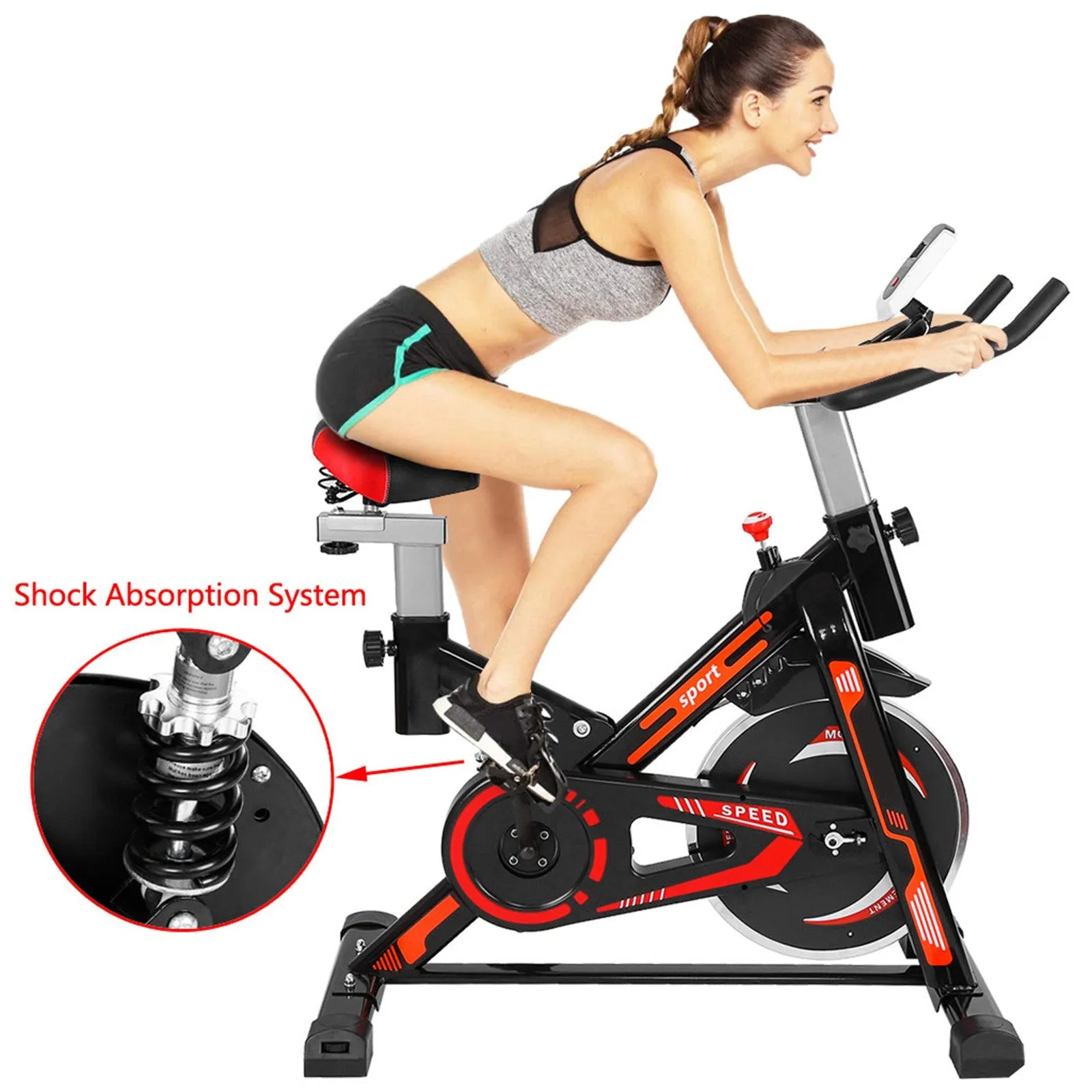 Indoor Cycling Bike With Shock Absorption System Stationary Professional Exercise Sport Bike