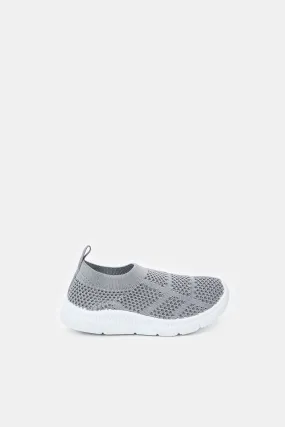 Infant Boys Grey Textured Slip-On Sneaker