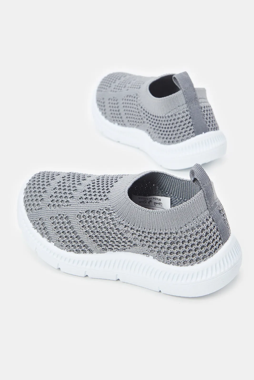 Infant Boys Grey Textured Slip-On Sneaker