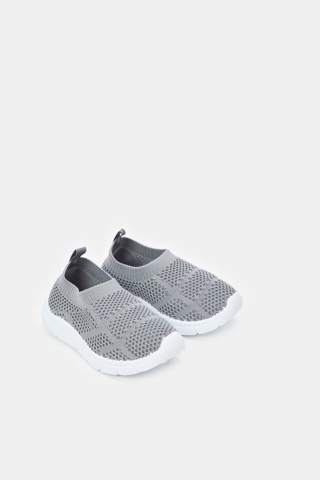 Infant Boys Grey Textured Slip-On Sneaker