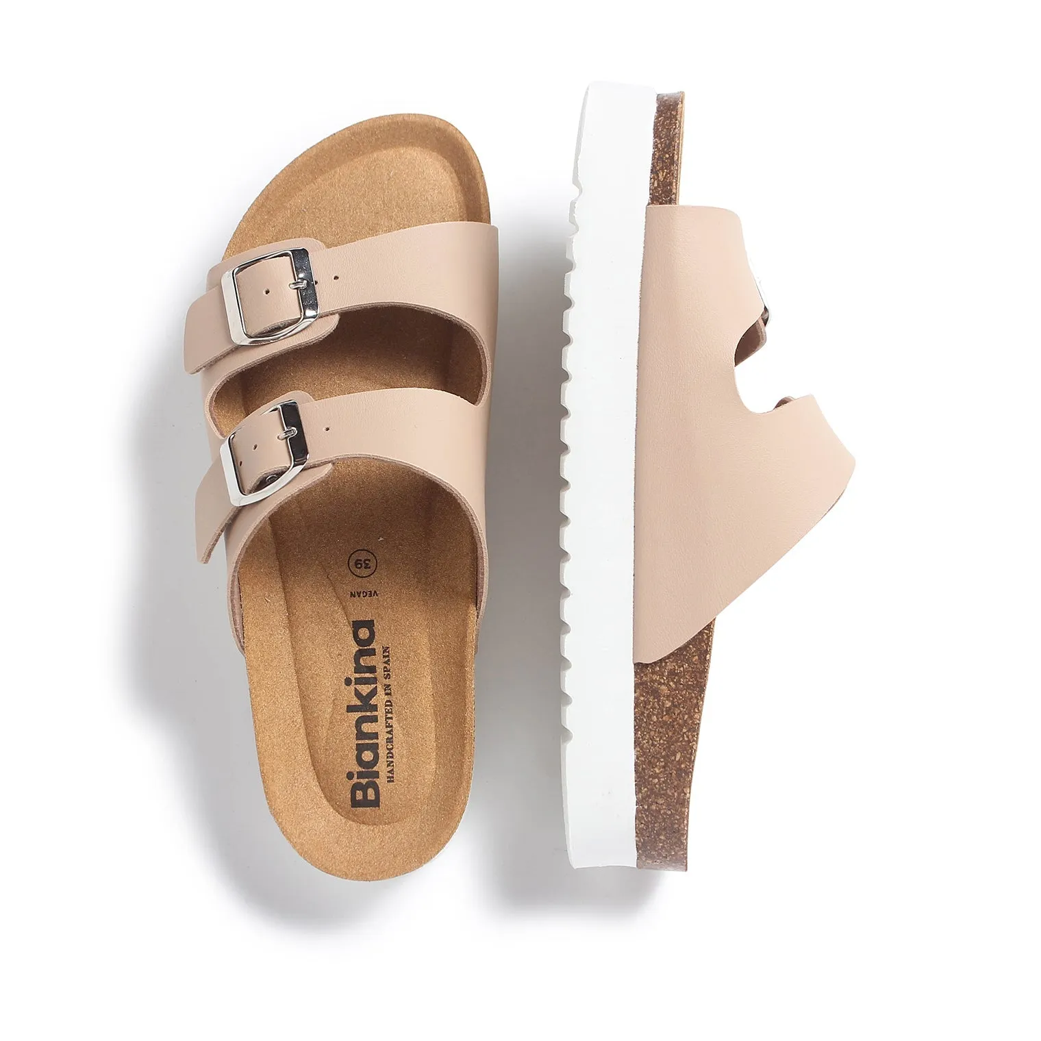 Muro Two-Strap Vegan Leather Platform Cork Sandal - Nude