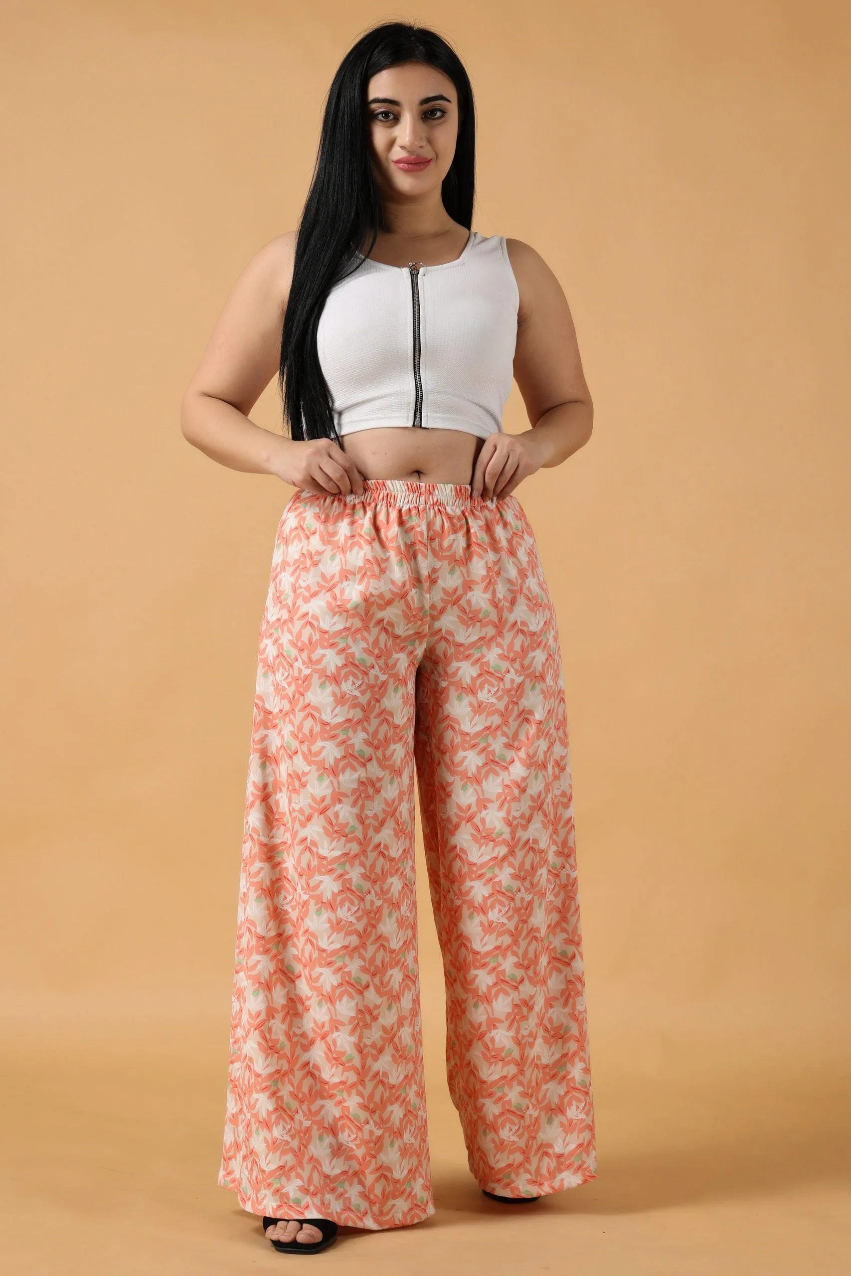 Peach Floral Printed Palazzo