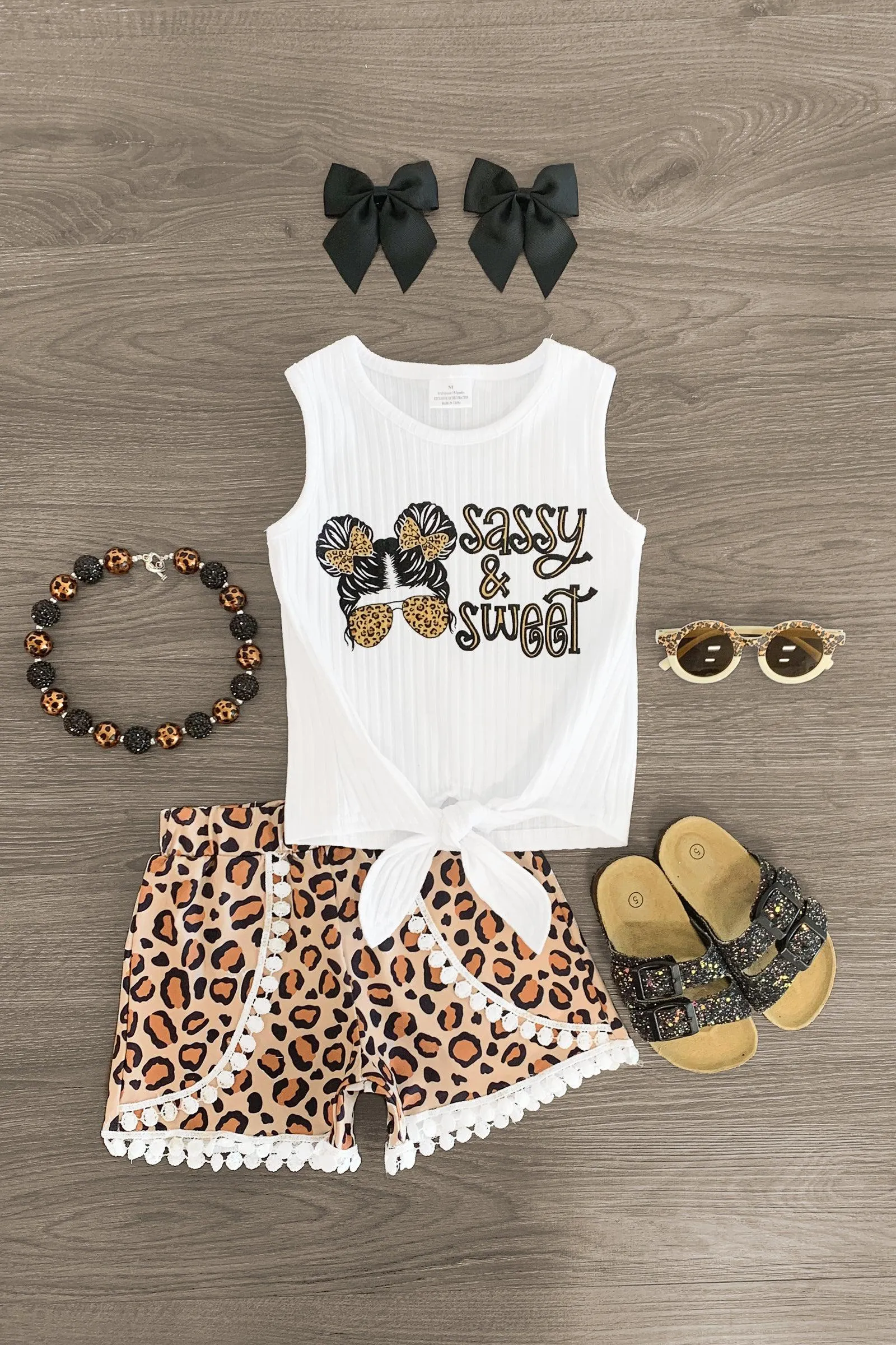 "Sassy & Sweet" White & Cheetah Short Set