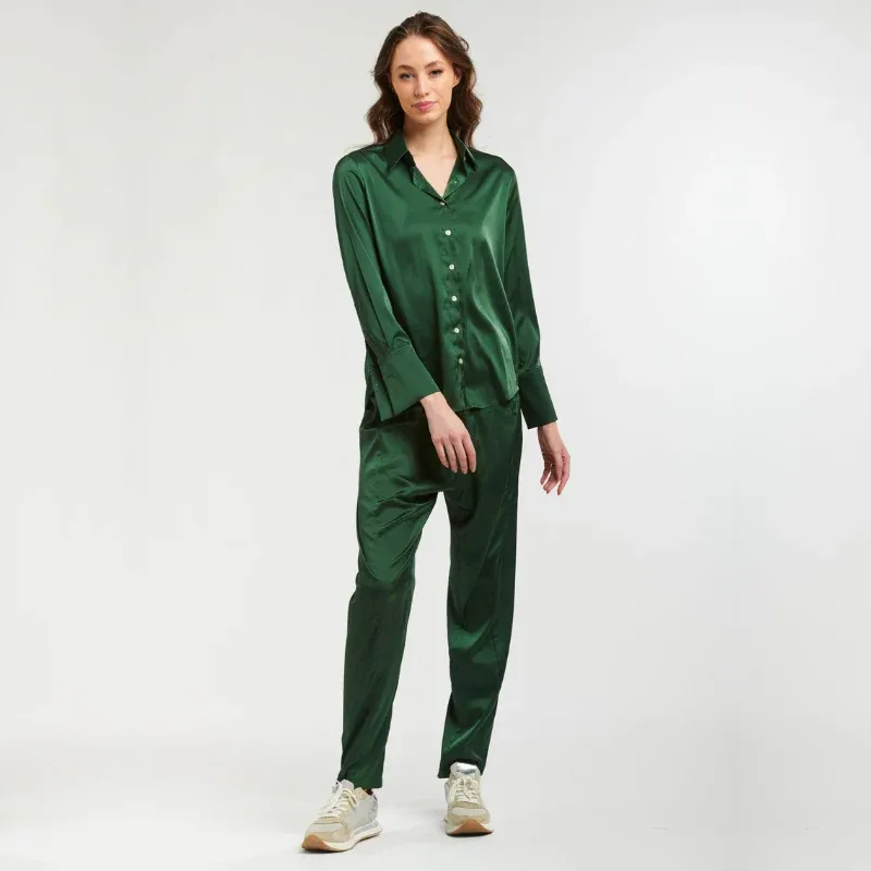 Satin Lounge Pants - Bottle Green