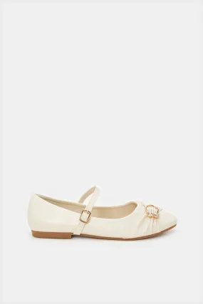 Senior Girls Cream Buckle Ballerina