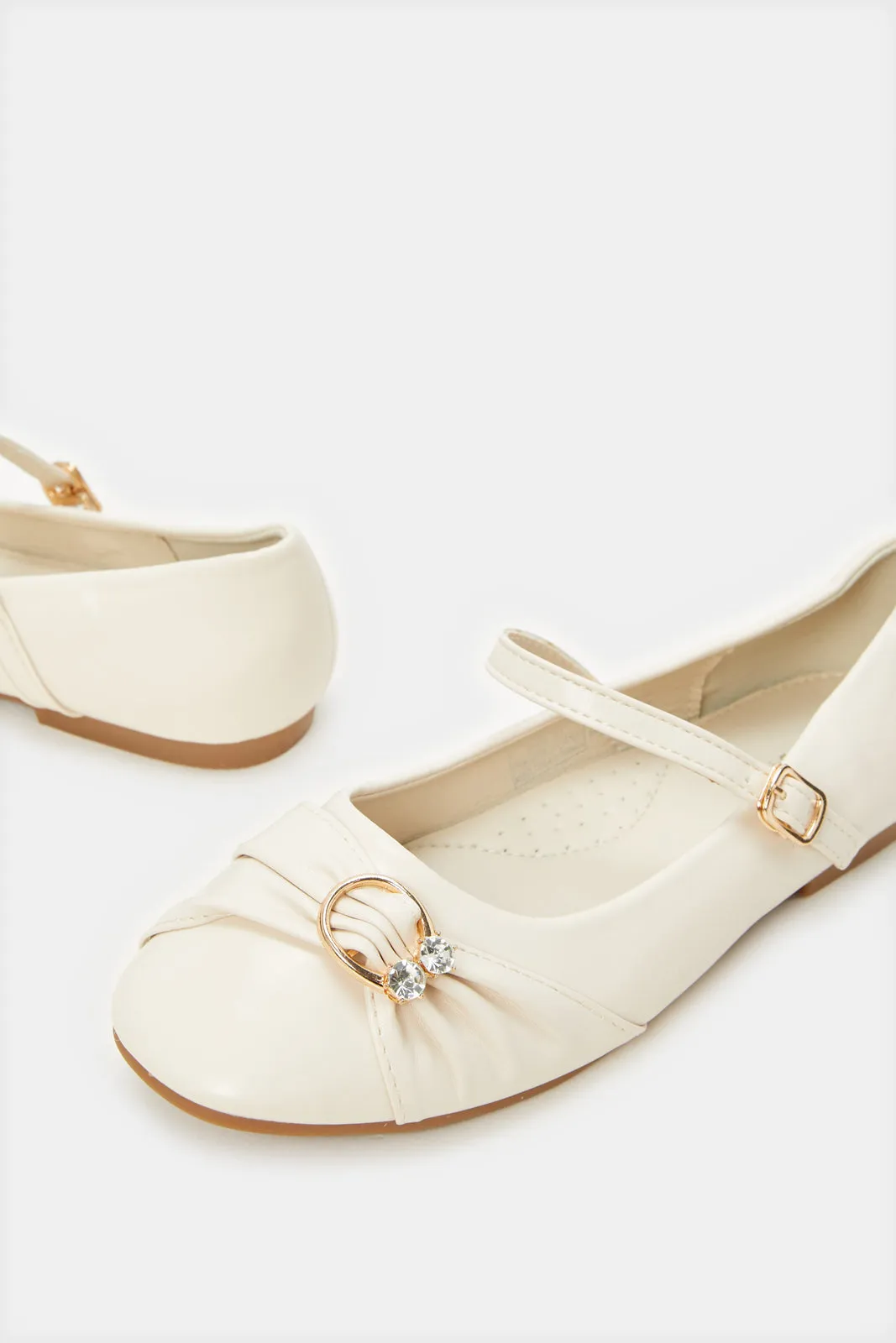 Senior Girls Cream Buckle Ballerina