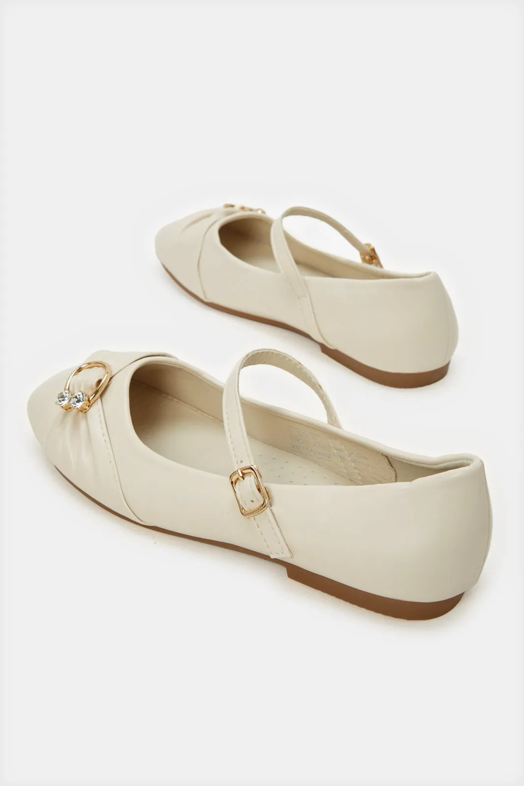 Senior Girls Cream Buckle Ballerina