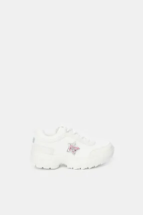 Senior Girls White Star Trim Chunky Sneaker