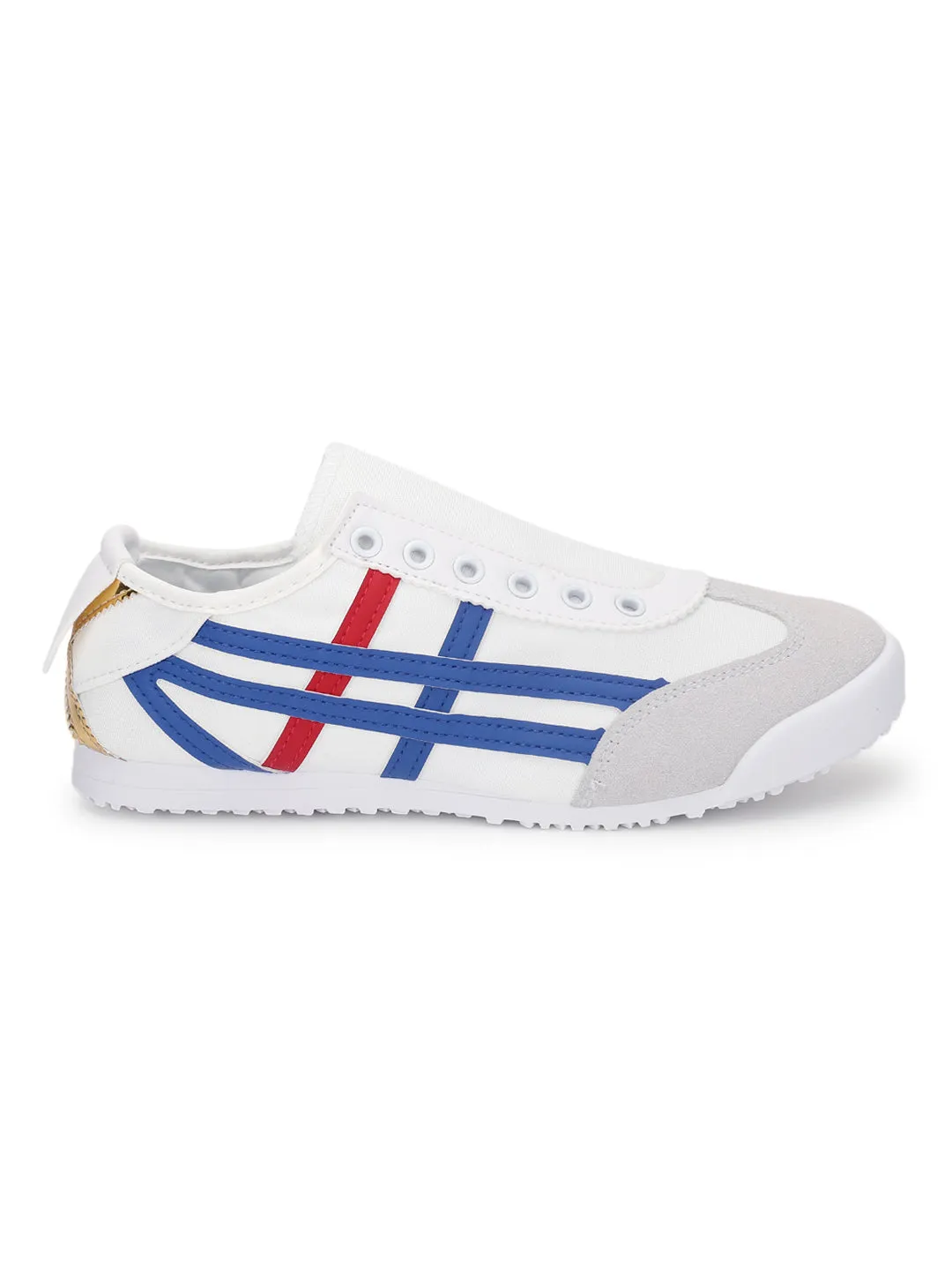 White Blue Canvas Stylish Slip-On Sneakers (TC-RS3801-WHTBLU)