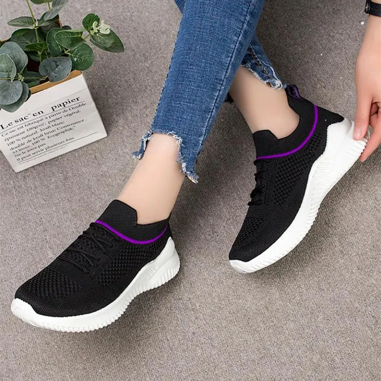 Women flyknit slip on sneakers comfy running tennis shoes