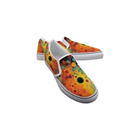 Women's Slip On Sneakers 146 yellow, orange, and teal abstract